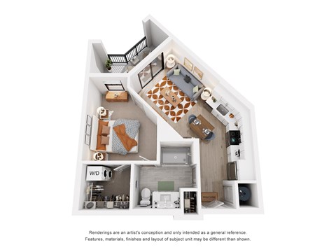 Floor plan for 1 bed, 1 bath, 659 sqft